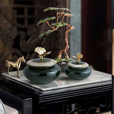 China Freshness Preservation Chinese Style Ornament Unique Creative Craft Decorative Lids Boxes Brass Storage Jars Set for sale