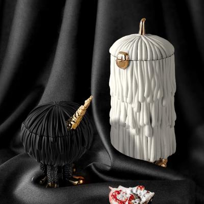 China Sustainable Modern Canister Black White Resin Unicorn Ornament Creative Table Decorations Storage Jars Sets for sale