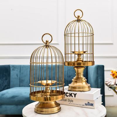 China New New Chinese Style Craft Candle Holder Metal Decor Mini Beautiful Bird Cage Wedding Chinese Candelabra for sale