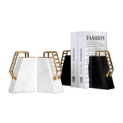 China Contemporary Modern Book Ends Leaning Office Shelf Decorations Staircase Forms White Black Marble Bookends for sale