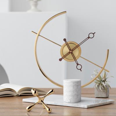 China Creative Minimalist Style Antique Modern Clock Ornament Living Room Decoration Marble Time Clock Light Fashion Table Luxury Home Office Clock for sale