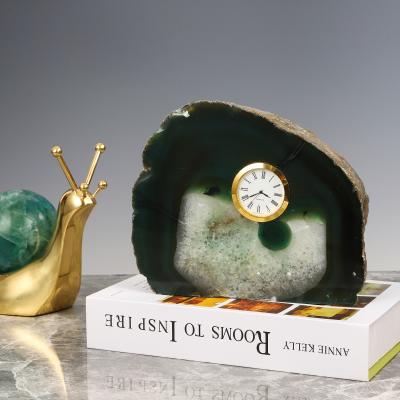 China Modern Contemporary Roman Numeral Minimalist Handicraft Standing Agate Decorative Desk Clock for sale