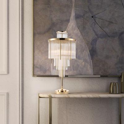 China Modern Modern American Polished Brass Copper Table Lighting Clear Glass Rod Hanging Table Lamp for sale