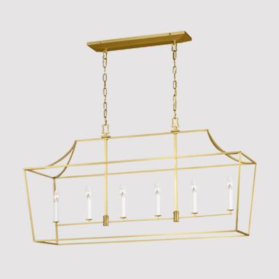 China Modern cheap fast delivery rectangular iron cage brass painting pendant light for kitchen for sale