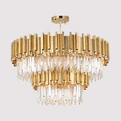 China Modern Living Room Round Crystal 4 Size Modern Cheap Big Row Circle Stainless Steel Chandelier for sale