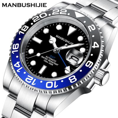 China Sapphire Luxury Mechanical Steel Strap Genius Watch MANBUSHIJIE Mens GMT Day/Date Waterproof Automatic 10ATM Watch for sale