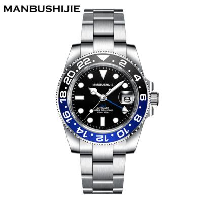 China GMT Luxury Mechanical Steel Waterproof Automatic 10ATM Strap Sapphire Genius Watch MANBUSHIJIE Day/Date Men's Watches for sale