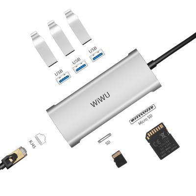 China WiWU USB C Hub Multiport Adapter 6 In 1 Portable Aluminum Dongle With 3* 3.0, RJ45 Lane, Card Read Alpha 631 for sale