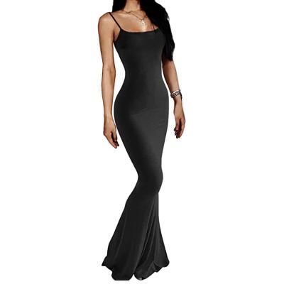 China Anti-wrinkle Women's Casual Lounge Slip Long Dress Sexy Slim Sleeveless Spaghetti Straps Backless Bodycon Maxi Dresses for sale