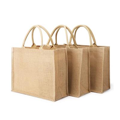 China Durable Recyclables Custom Design Multi Size Accept Logo Printing Jute Soft Tote Bags With Durable Handle for sale