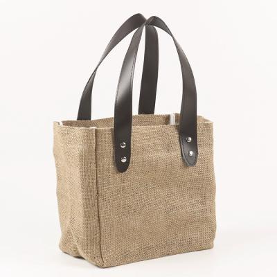 China Newcomers Jute Portable Canvas Tote Bags Antibacterial And Non Berry Producers With Leather Handles Wholesale for sale