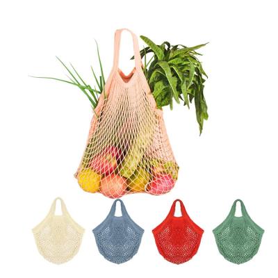 China Long Handle Folding Grocery Fruit Vegetable String Reusable Shopping Cotton Produce Mesh Bag for sale