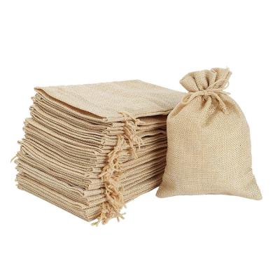 China Custom Size Folding Logo Print Natural Small Favor Jute Gift Burlap Bags Drawstring for sale