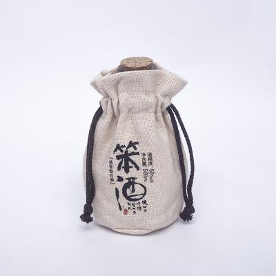 China Custom Cheap Eco Friendly Burlap Printing Bottle Jute Wine Folding Canvas Single Bag Packaging for sale