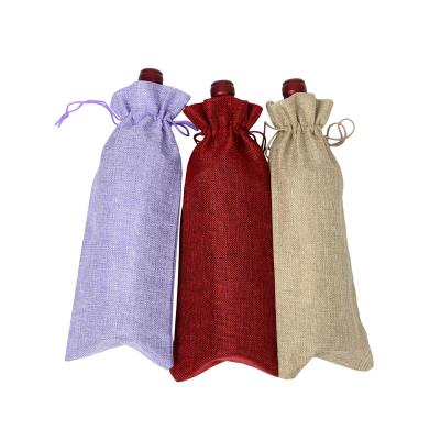 China Small Size Natural Favor Folding Logo Print Jute Wine Drawstring Jute Custom Bag for sale