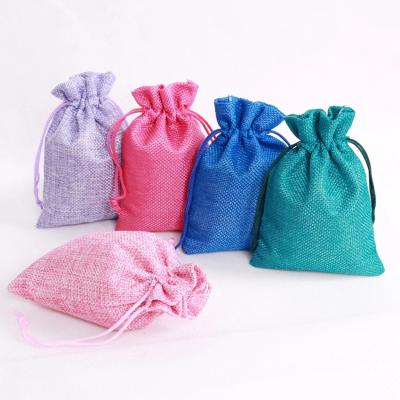 China Hot Sale Eco Friendly Small Logo Printed Folding Pouch Burlap Burlap Drawstring Gift Bag With Custom Colors for sale