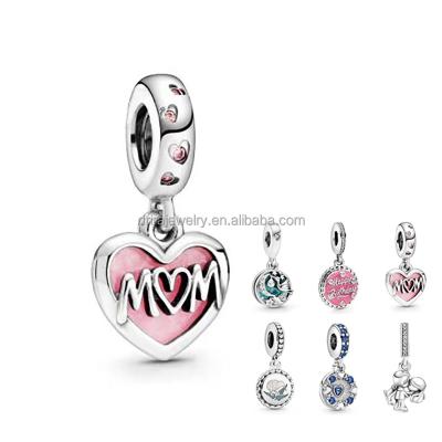 China TRENDY 925 Sterling Silver Mother's Letter Cut Out Heart Shaped Charm Suitable For Original Bracelet DIY Accessories Heart Shaped Gift for sale