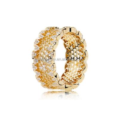 China HOT SALE TRENDY 925 Sterling Silver Gold Glitter Female Honeycomb Ring Jewelry for sale