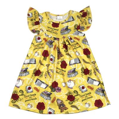 China Viable Designer Girls Dresses with Rose Floral Printed Kids Dresses for sale