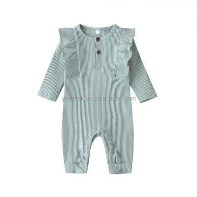 China Casual Infant Ruffle Flutter Sleeve Floating Cotton Rib Babies Newborn Baby Jumpsuit Clothes for sale