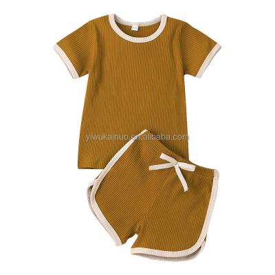 China Antibacterial Ribbed Oganic Cotton Baby Boy Tees And Shorts Summer Clothes Set for sale