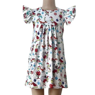 China Viable Wholesale Children's Clothing Boutique Baby Breath Sleeve Printed Dress Girls Christmas Dress for sale