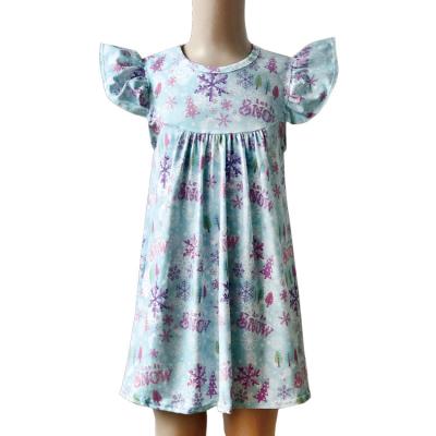 China Sustainable Christmas Snow Printed Milk Silk Children Girls Float Sleeve Dresses for sale