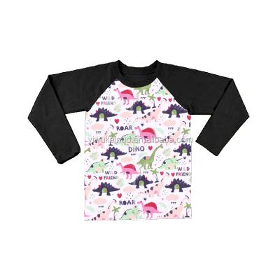 China Wholesale Boy Viable Shirt Drop Baby Dinosaur Printing T-shirt Long Sleeve Milk Silk Cartoon Shirt for sale