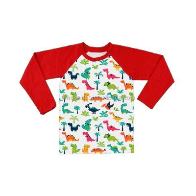 China Autumn/Winter Kids Clothes Baby Boy Clothes Colorful Dinosaur Long Sleeve Raglans Cotton Shirts T-shirt Bo Sustainable Top Cotton BO for sale