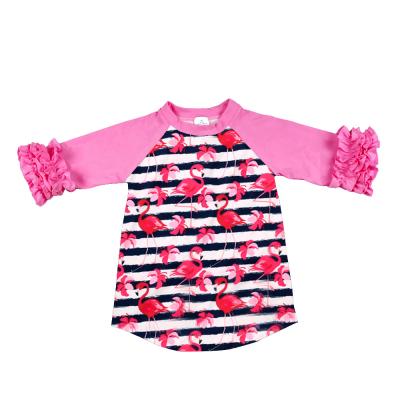 China Viable Wholesale Boutique Girl Clothing Baby Ruffle Shirt 3/4 Sleeve Girls Raglans For Fall for sale