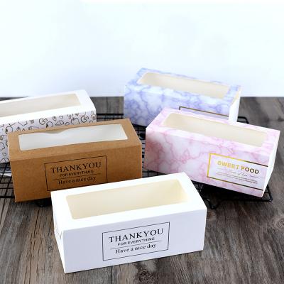 China Recyclable Transparent Long Cake Packaging Box Cake Roll Gift Box Drawer Baking Cardboard With PVC Window for sale