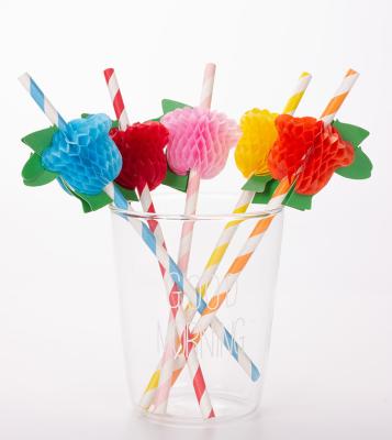 China Environmental protection color 3D drink decoration three-dimensional straws disposable tulip paper flower straws for sale