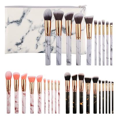 China High Quality Aluminum Makeup Brush Marble Olive 10pcs Cosmetic Make Up Custom Low Moq Logo Private Label Makeup Brush Set Of Brushes for sale