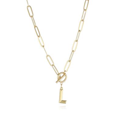 China Environmental Friendly Delicate Paper Clip Chain Necklace 18k Gold Plated Mini Initial Necklace With OT Clasp for sale