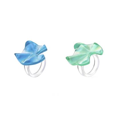 China 2021 New Summer Environmentally Friendly Geometric Resin Rings Jewelry Blue Green Acrylic Resin Ring For Girls for sale