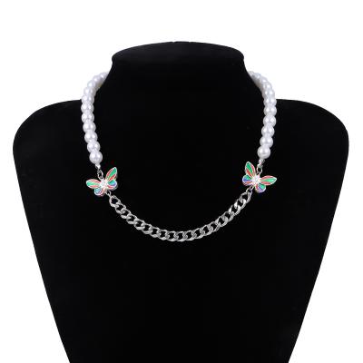 China Environmentally Friendly Colorful Butterfly Charm Necklace Stainless Steel Bead Chain Necklace for sale