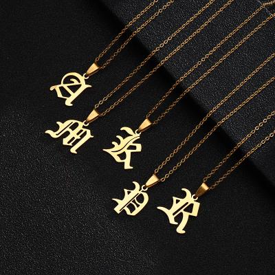 China Environmental Friendly Gold Plated Stainless Steel Chain Necklace Old English Letter Initials Necklace for sale