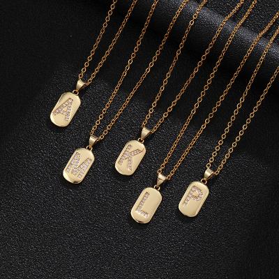 China Environmental Friendly 18k Gold CZ Necklace Baugette Initial Necklace Initial Letter Jewelry for sale