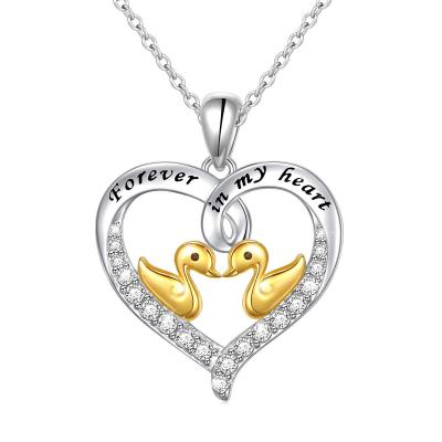 China Environmental Friendly S925 Sterling Love Heart Necklace Animal Duck Silver Pendant Necklace for sale