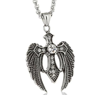 China Environmental Friendly Angel Wing Statement Necklace Vintage Stainless Steel Pendant Necklace for sale