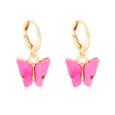 China Cute Women Butterfly Earrings Colorful Acrylic Butterfly Drop Earrings for sale