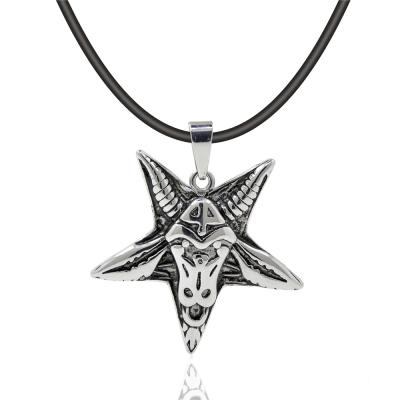 China Pentagon Goat Occult Pagan Satan Necklace Environmentally Friendly Satanic Baphomet Key Pendant for sale