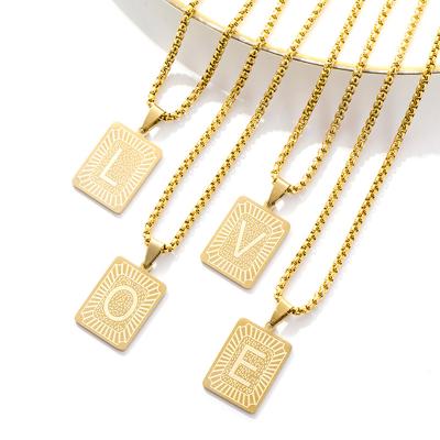 China Environmentally Friendly Tasty Simple Letter Necklace Woman Square Initial Pendant Necklace for sale