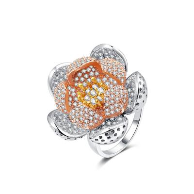 China 2020 Environmentally Friendly Gold Shape Flower Ring Design Big Flower Blooming Ring For Women for sale