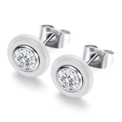 China Cute Cute White Diamond Stainless Steel Ceramic Stud Earrings for sale