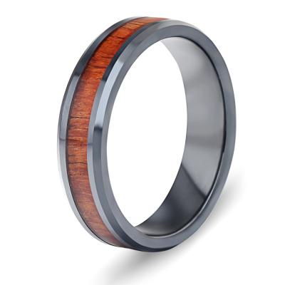 China FASHIONABLE 6mm Black Arched Wooden Ceramic Koa Ring Wedding Band Polished Ring for sale