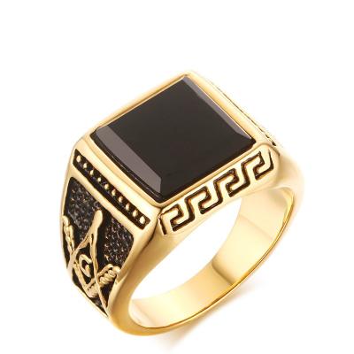 China Fashionable Stainless Steel Black Agate Masonic Rings For Men for sale