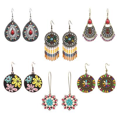 China Vintage Environmental Friendly Colorful 6 Pair Large Drop Earrings for sale