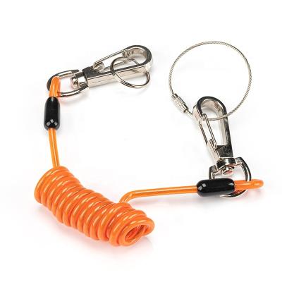 China Custom Tool Lanyard Fishing Coiled Lanyard Heavy Duty Safety Retractable Rope Wire With Hook For Safety for sale