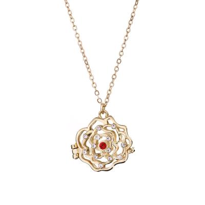 China Other Rose Shape Locket Pendant Zinc Metal Head Clear Quality Design Glass Necklace for sale